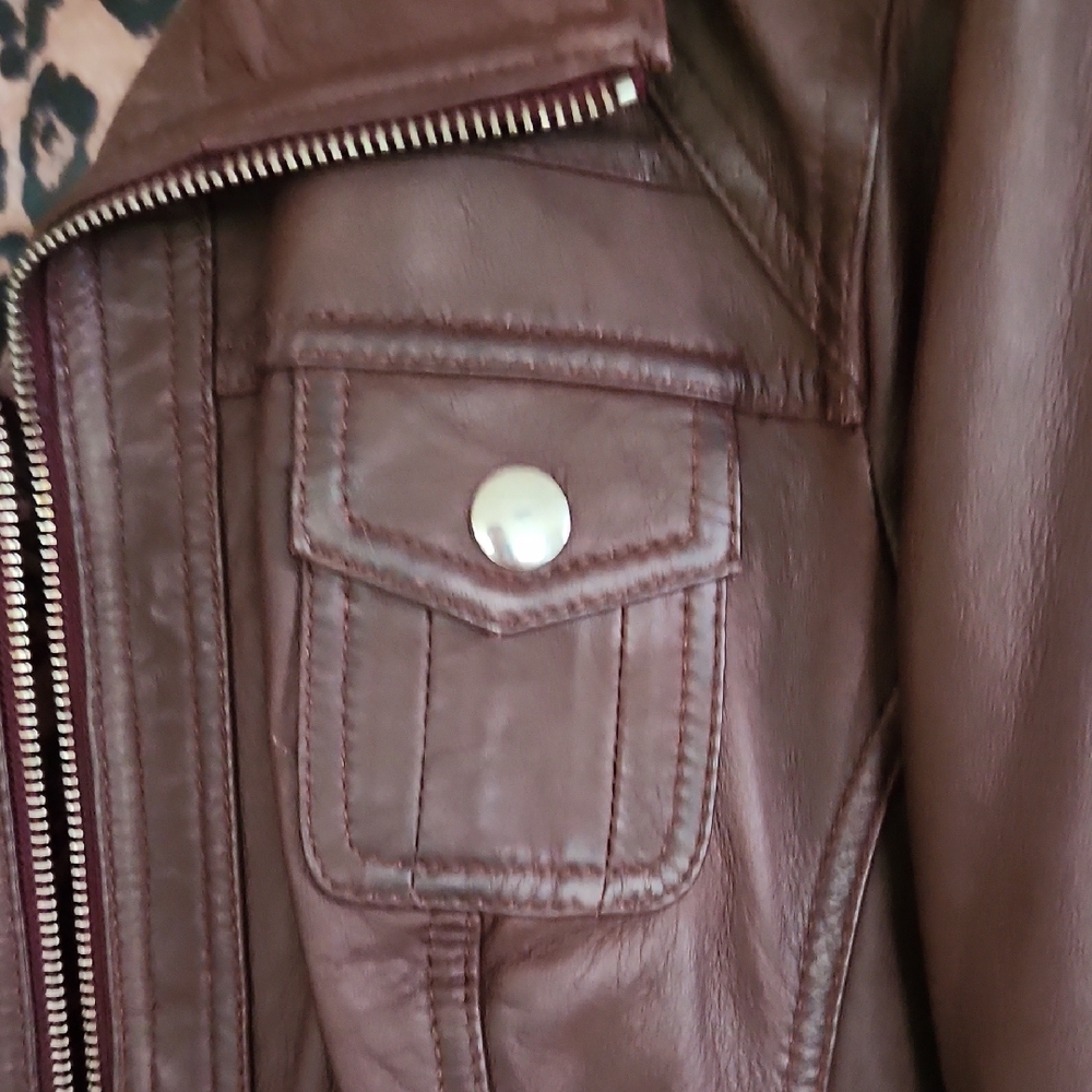 Black Rivet Brown Leather Jacket - Picture 5 of 6